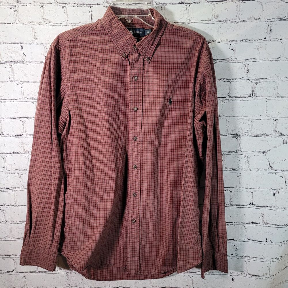 Ralph Lauren Custom Fit Men's Red Plaid Cotton Shirt Large‎ Long Sleeve Casual - Picture 2 of 6